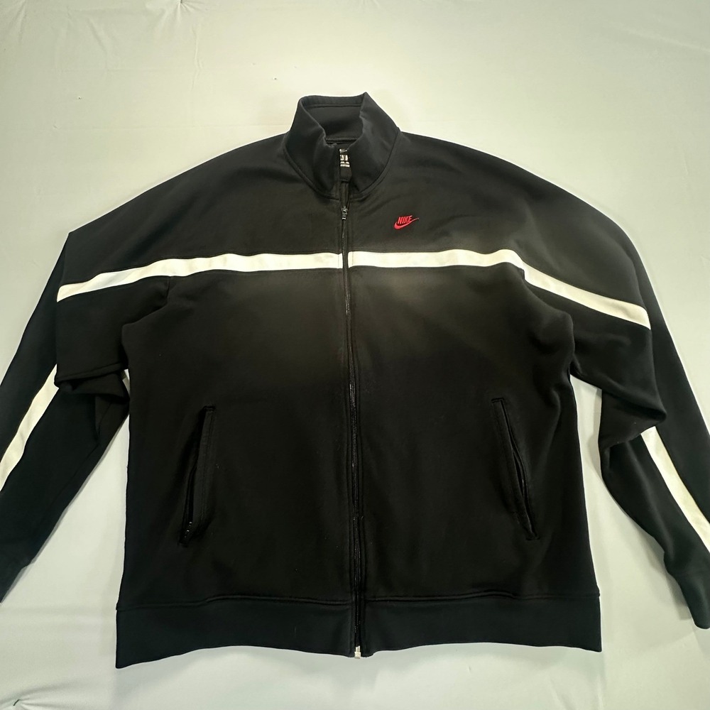Nike Mens Track Jacket Black White Stripe Red Logo Full Zip Mock Neck XXL